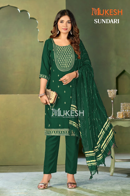 Sundari Mukesh Banwery Crape Readymade Pant Style Suits Supplier