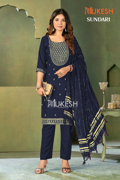 Sundari Mukesh Banwery Crape Readymade Pant Style Suits Supplier