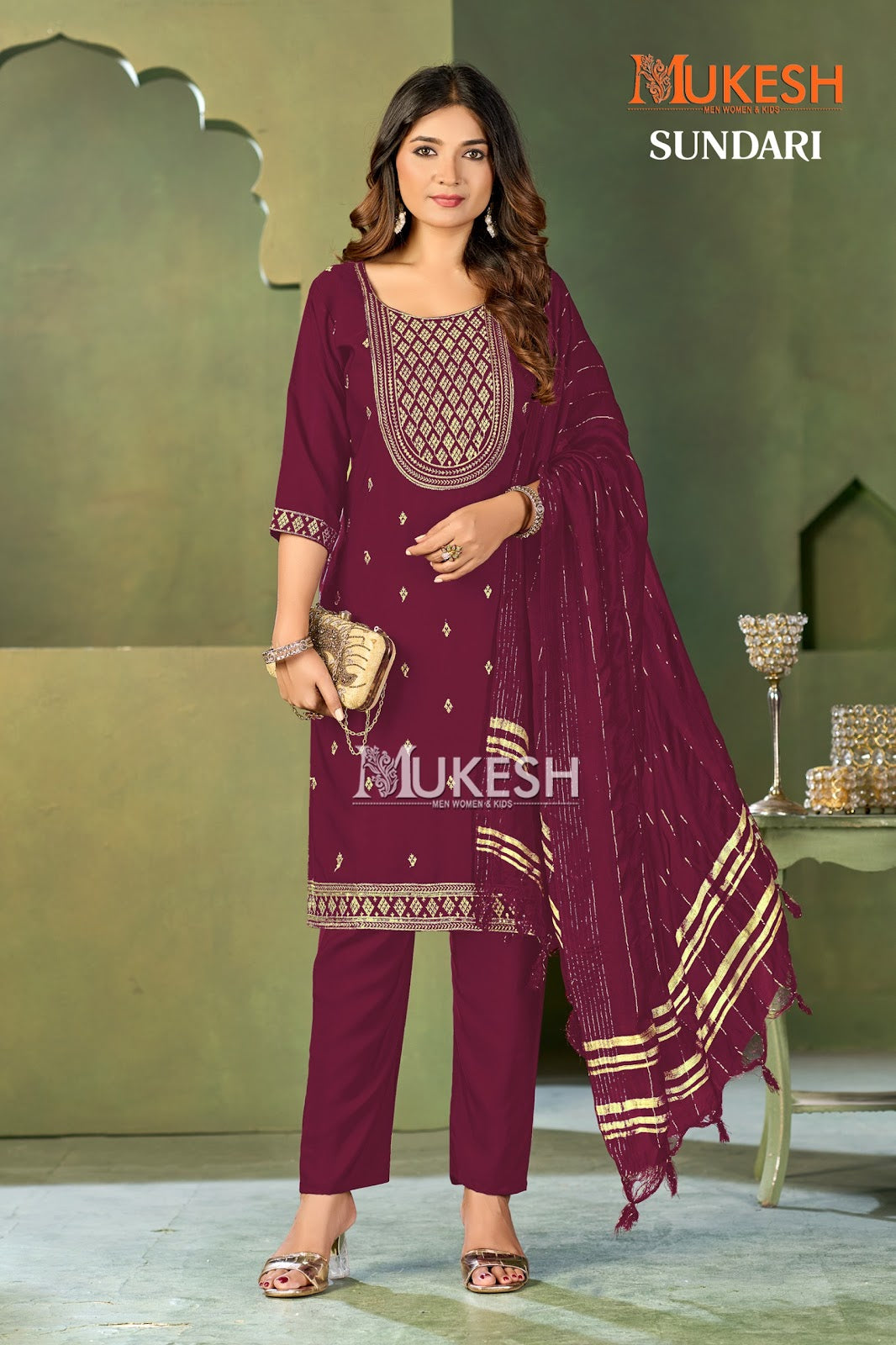 Sundari Mukesh Banwery Crape Readymade Pant Style Suits Supplier