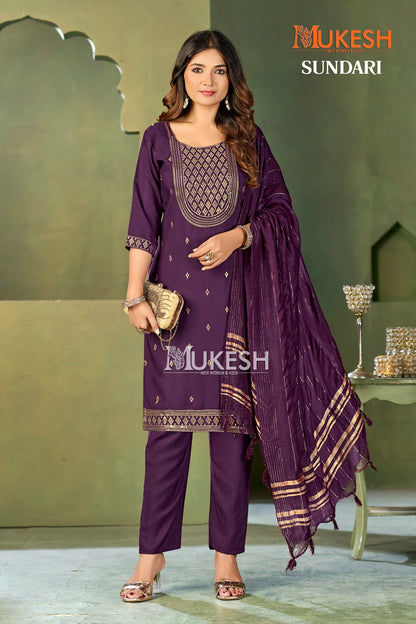 Sundari Mukesh Banwery Crape Readymade Pant Style Suits Supplier