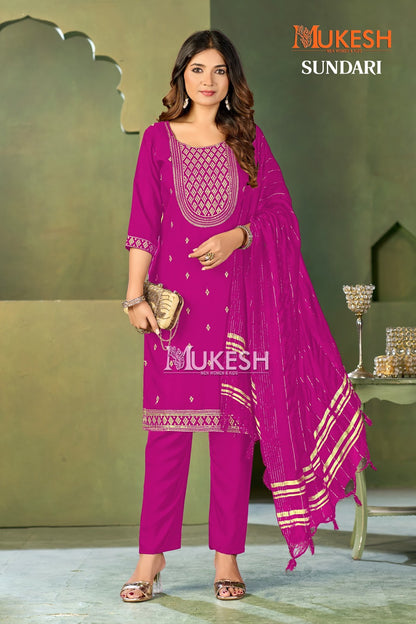 Sundari Mukesh Banwery Crape Readymade Pant Style Suits Supplier
