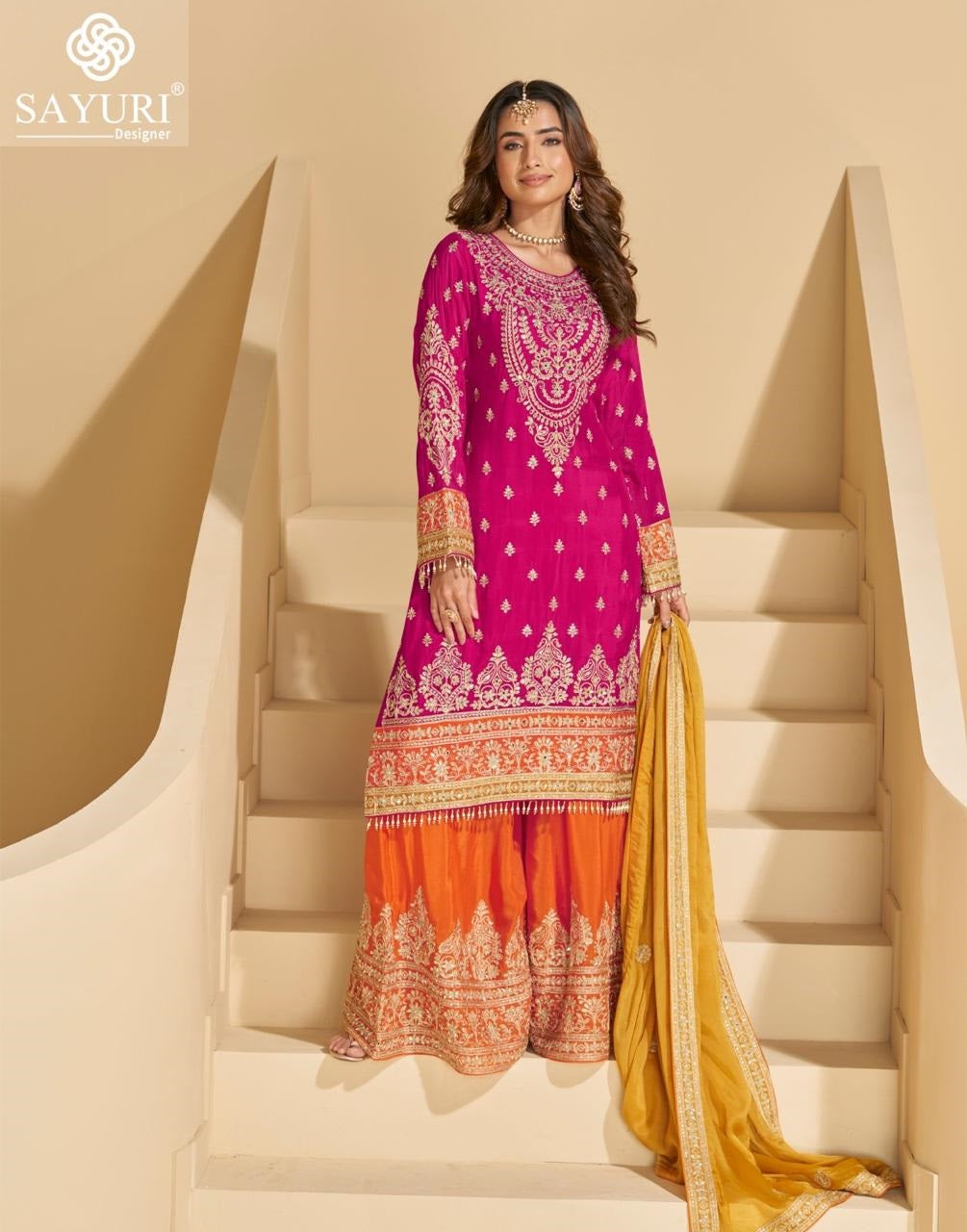 Sundari Sayuri Chinon Silk Readymade Plazzo Style Suits Wholesaler India