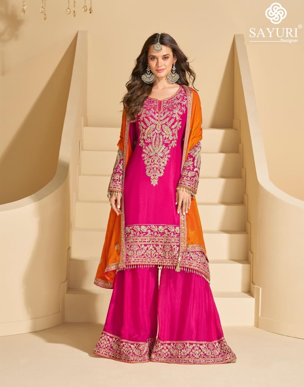 Sundari Sayuri Chinon Silk Readymade Plazzo Style Suits Wholesaler India