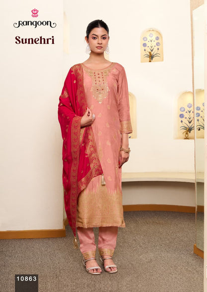 Sunehri Rangoon Russian Jacquard Readymade Pant Style Suits Wholesale Rate
