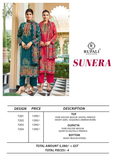 Sunera Rupali Pure Viscose Muslin Pant Style Suits Wholesaler Gujarat