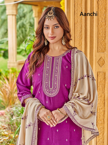 Sunflower Aanchi Silk Readymade Pant Style Suits Manufacturer Gujarat