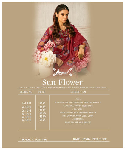 Sunflower Kesar Viscose Muslin Karachi Salwar Suits Manufacturer Ahmedabad