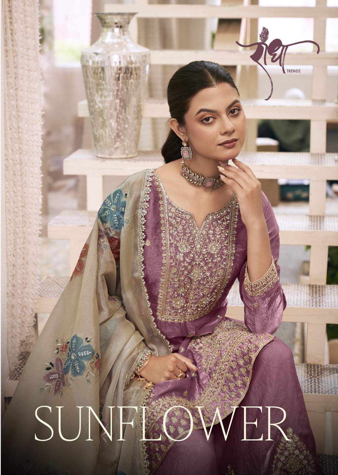 Sunflower Radha Trendz Fendy Silk Readymade Plazzo Style Suits Manufacturer Gujarat