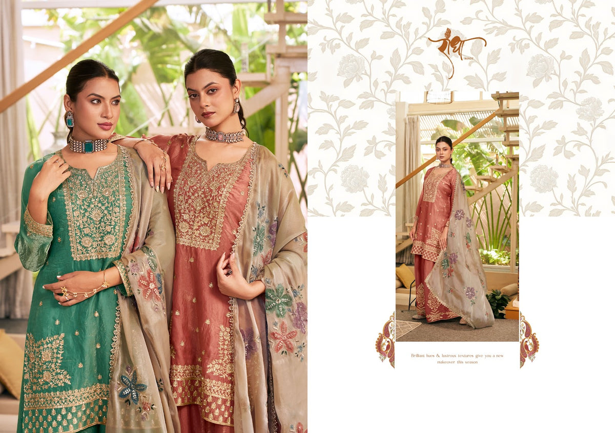 Sunflower Radha Trendz Fendy Silk Readymade Plazzo Style Suits Manufacturer Gujarat