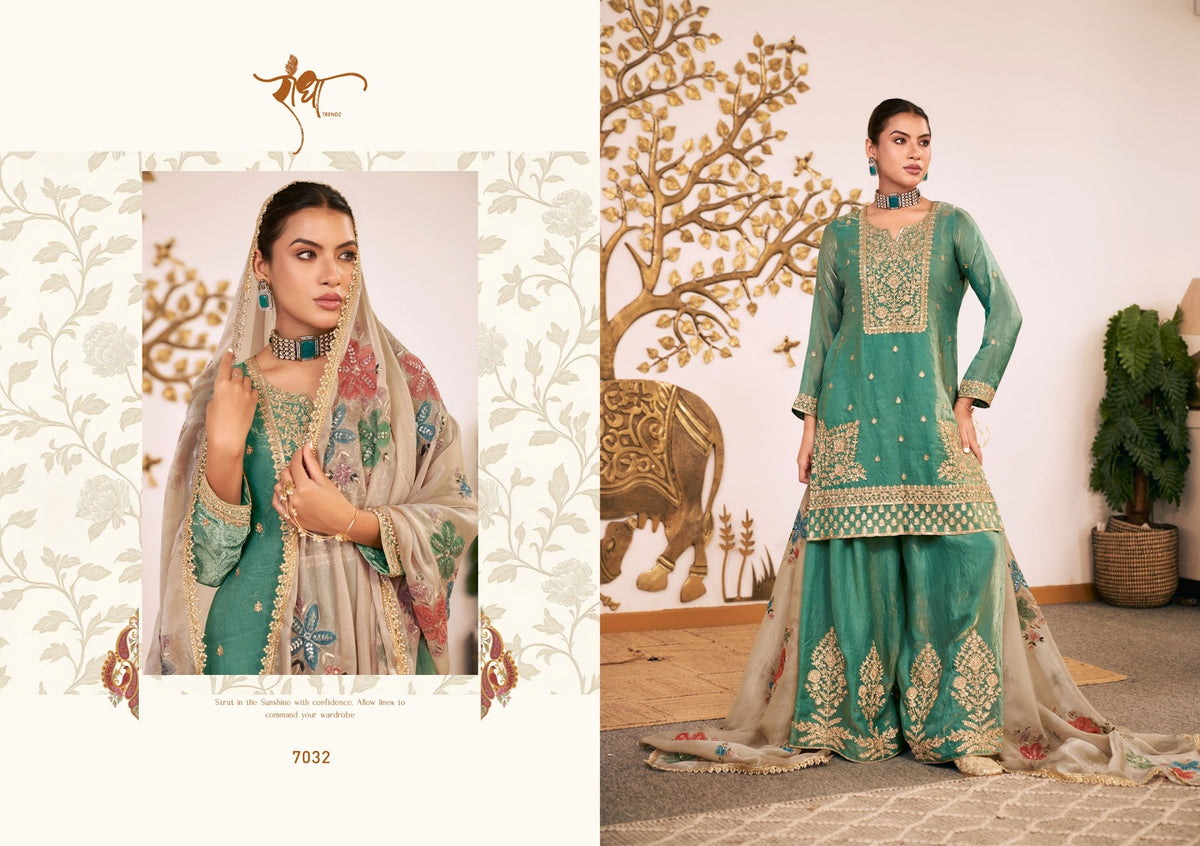 Sunflower Radha Trendz Fendy Silk Readymade Plazzo Style Suits Manufacturer Gujarat