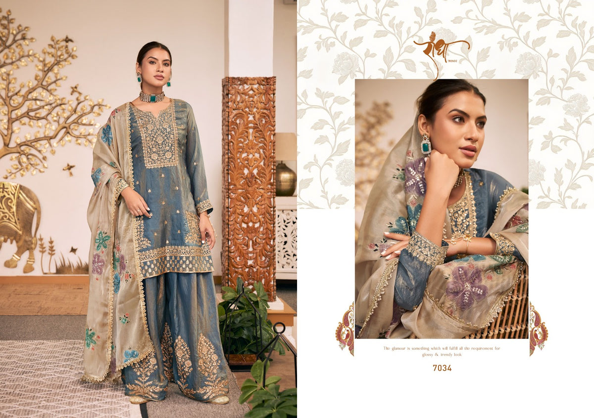 Sunflower Radha Trendz Fendy Silk Readymade Plazzo Style Suits Manufacturer Gujarat
