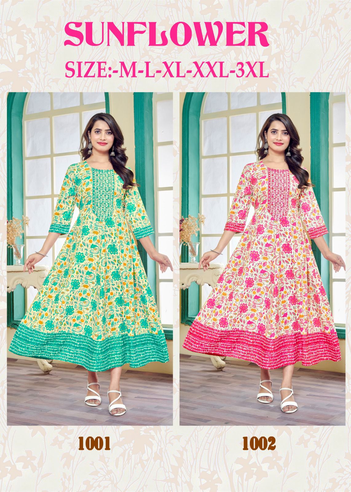 Sunflower Sangeet Heavy Rayon Anarkali Kurtis Exporter Ahmedabad