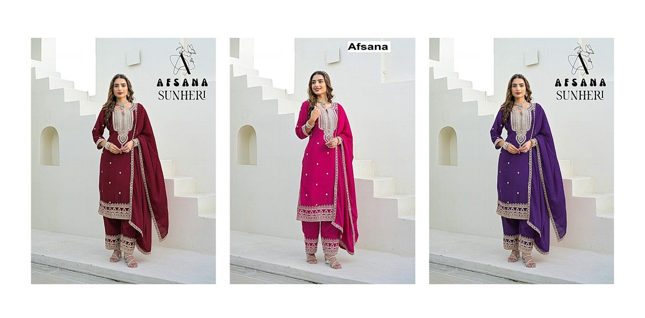 Sunheri Afsana Chinon Readymade Pant Style Suits Manufacturer India
