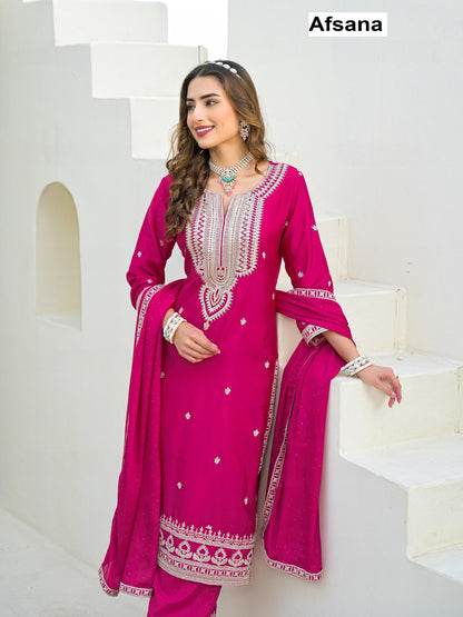 Sunheri Afsana Chinon Readymade Pant Style Suits Manufacturer India
