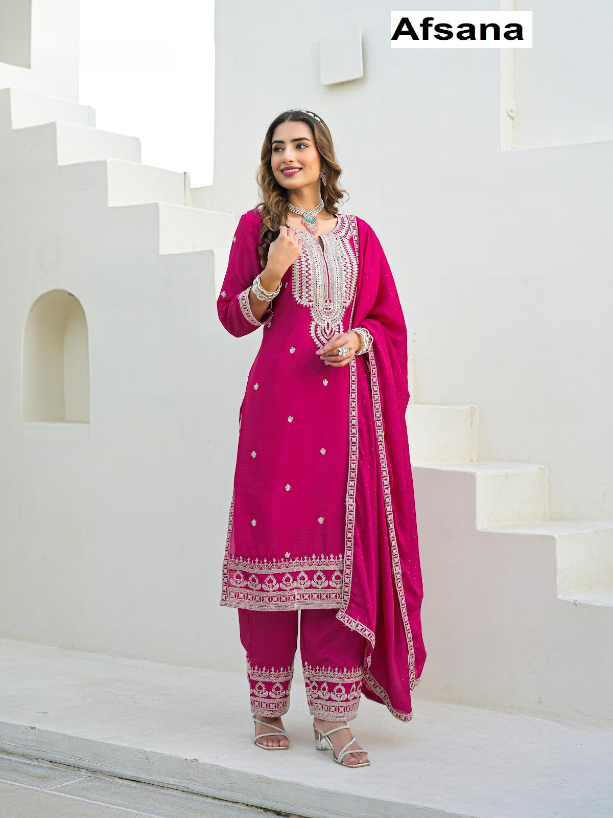 Sunheri Afsana Chinon Readymade Pant Style Suits Manufacturer India