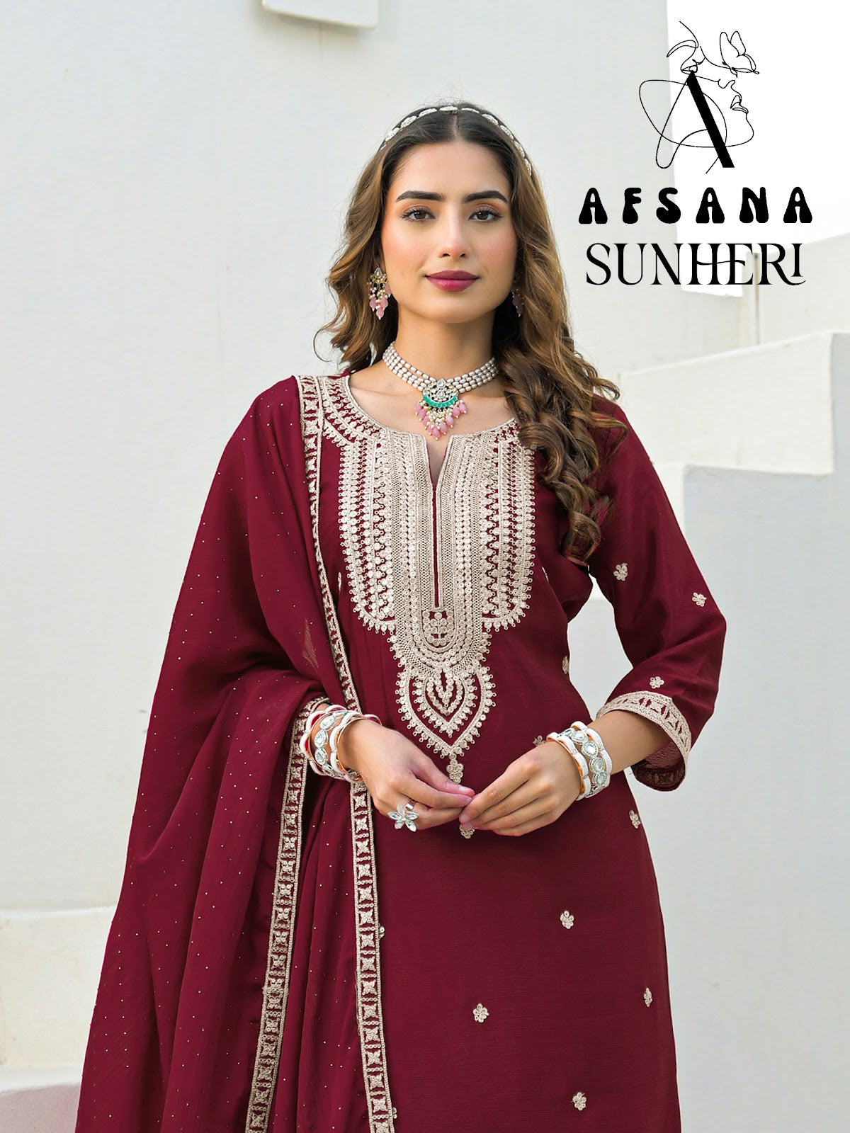 Sunheri Afsana Chinon Readymade Pant Style Suits Manufacturer India