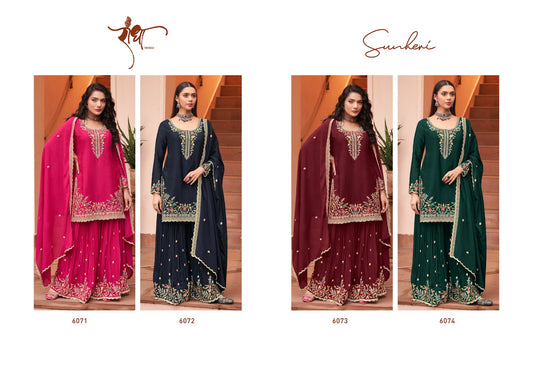 Sunheri Radha Trendz Blooming Chinon Readymade Plazzo Style Suits Manufacturer