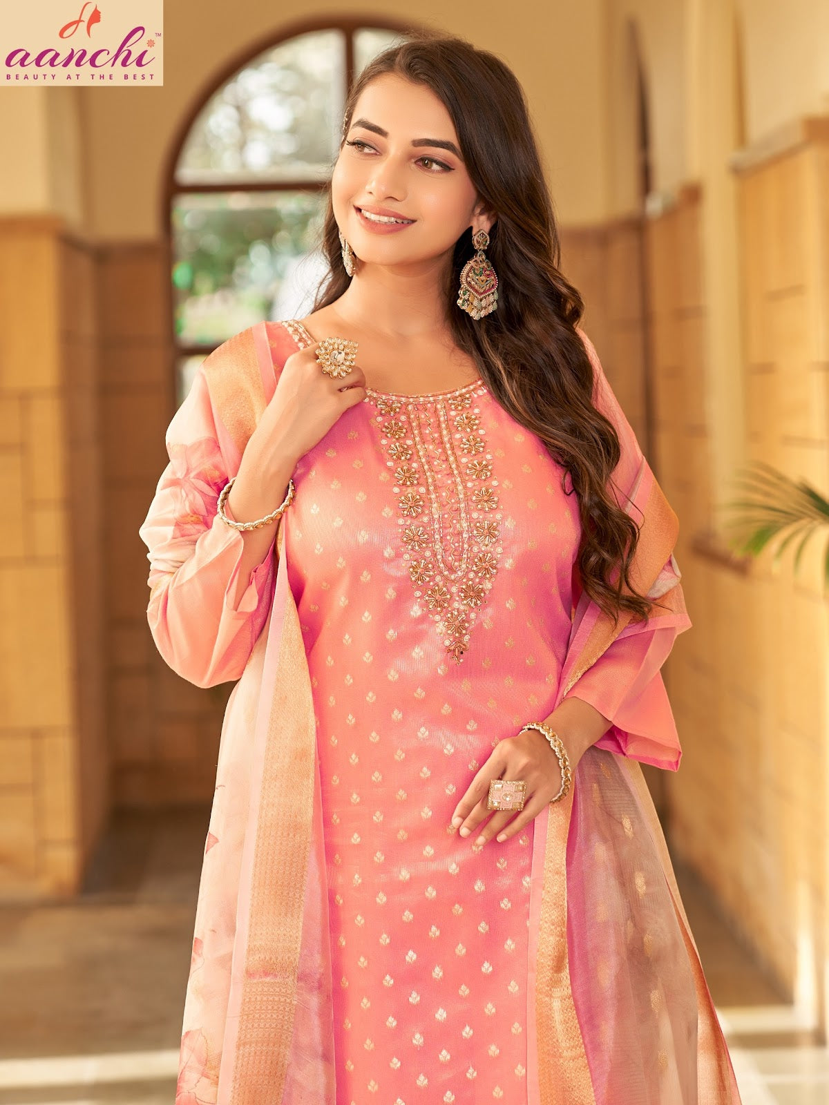 Sunidhi Aanchi Jacquard Butti Readymade Suits Supplier
