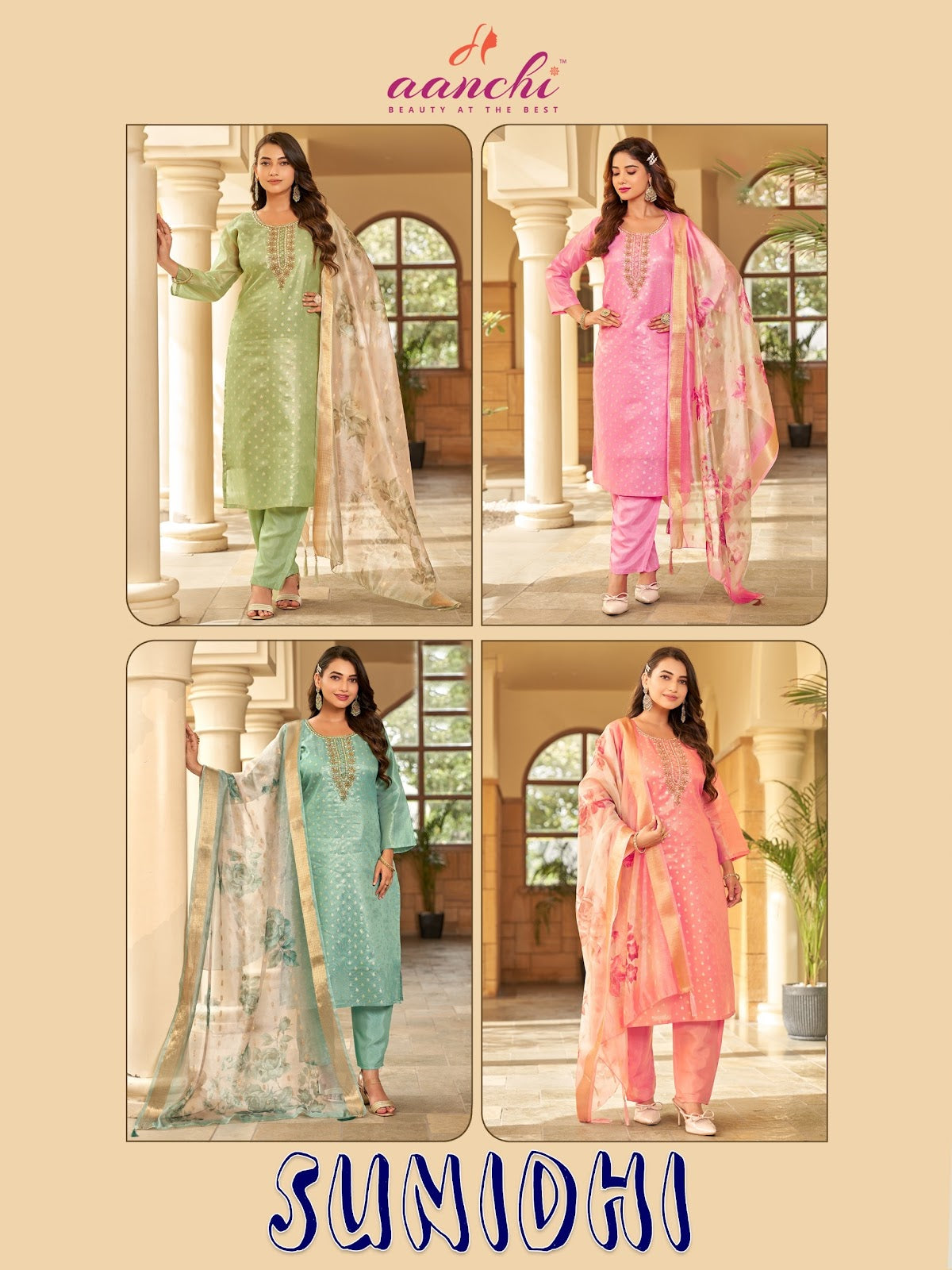 Sunidhi Aanchi Jacquard Butti Readymade Suits Supplier