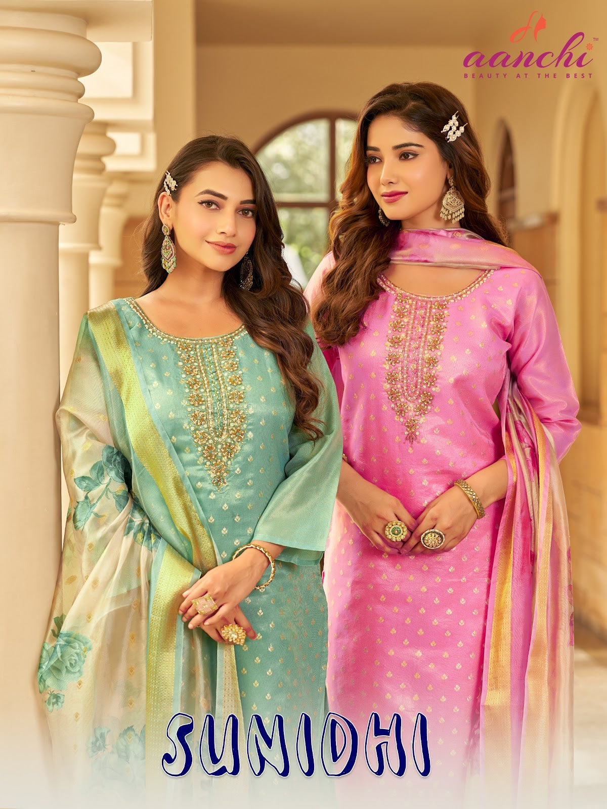 Sunidhi Aanchi Jacquard Butti Readymade Suits Supplier