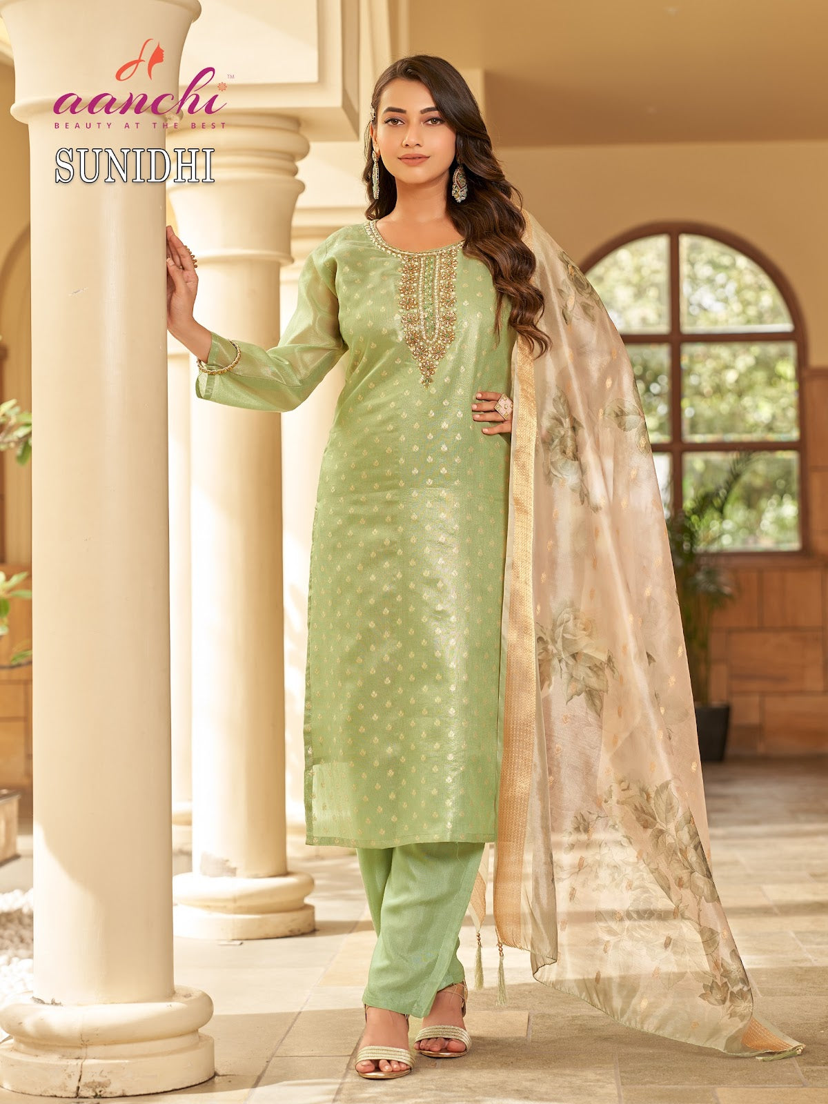 Sunidhi Aanchi Jacquard Butti Readymade Suits Supplier
