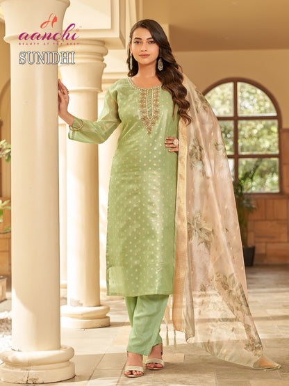 Sunidhi Aanchi Jacquard Butti Readymade Suits Supplier