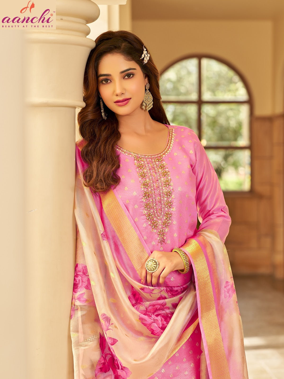 Sunidhi Aanchi Jacquard Butti Readymade Suits Supplier