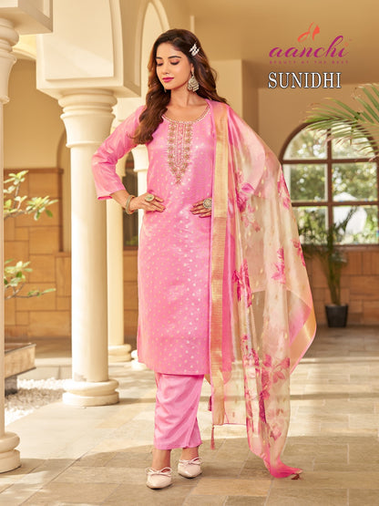 Sunidhi Aanchi Jacquard Butti Readymade Suits Supplier