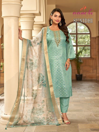 Sunidhi Aanchi Jacquard Butti Readymade Suits Supplier