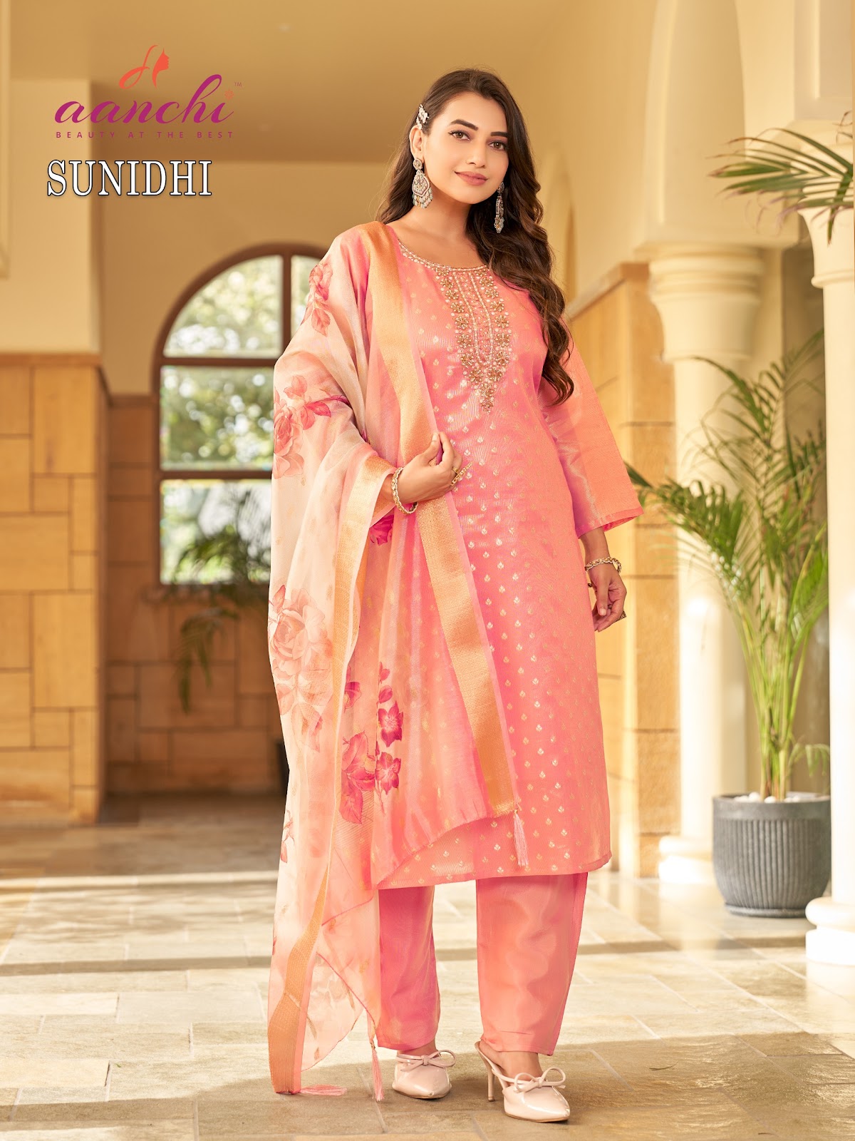 Sunidhi Aanchi Jacquard Butti Readymade Suits Supplier