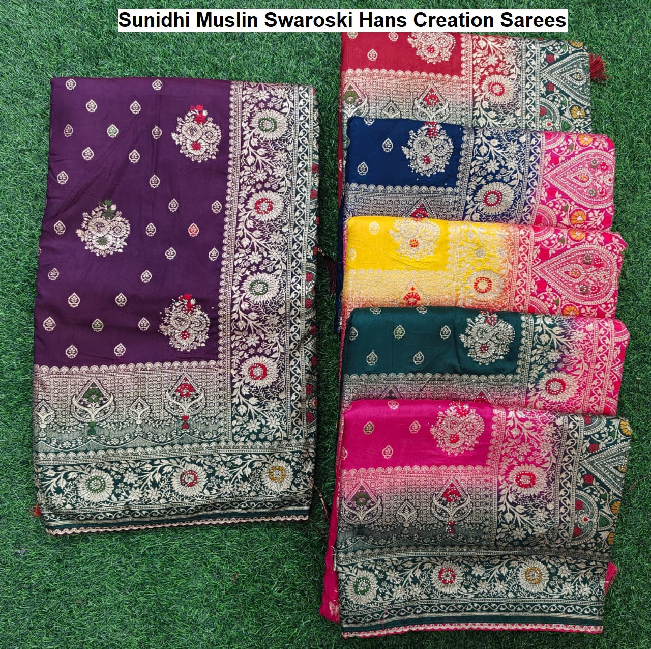Sunidhi Muslin Swaroski Hans Creation Sarees Wholesaler India