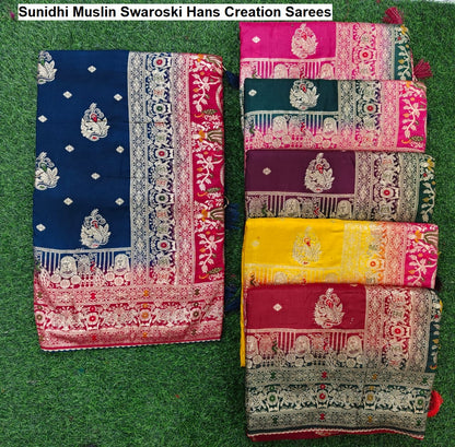 Sunidhi Muslin Swaroski Hans Creation Sarees Wholesaler India