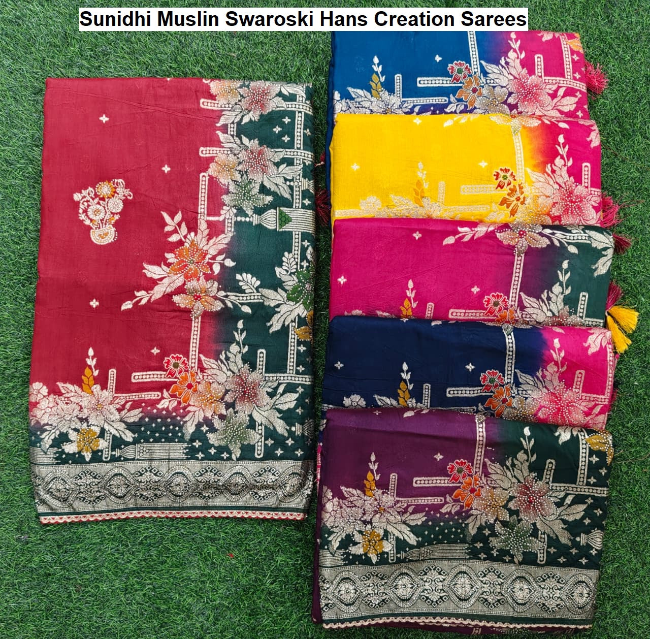 Sunidhi Muslin Swaroski Hans Creation Sarees Wholesaler India