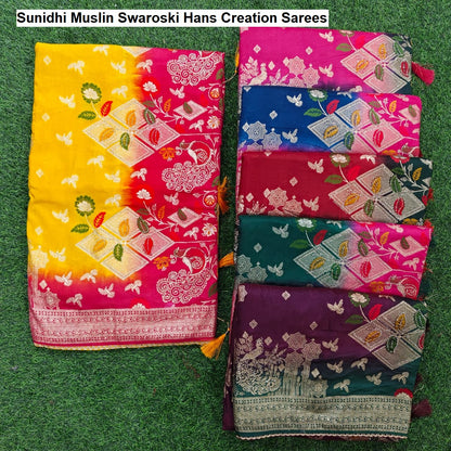 Sunidhi Muslin Swaroski Hans Creation Sarees Wholesaler India