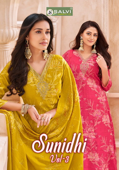 Sunidhi Vol 3 Salvi Fashion Linen Silk Pant Style Suits Exporter Ahmedabad