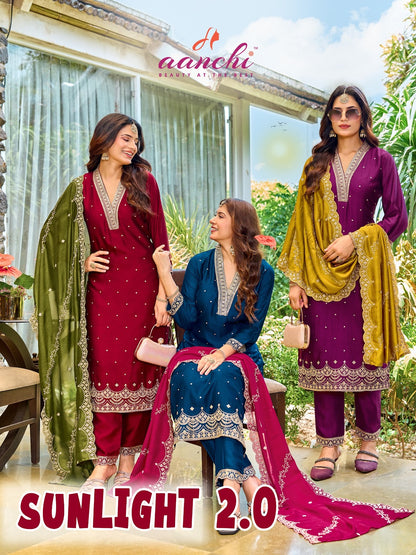 Sunlight 2.0 Aanchi Vichitra Silk Readymade Pant Style Suits Wholesale Price