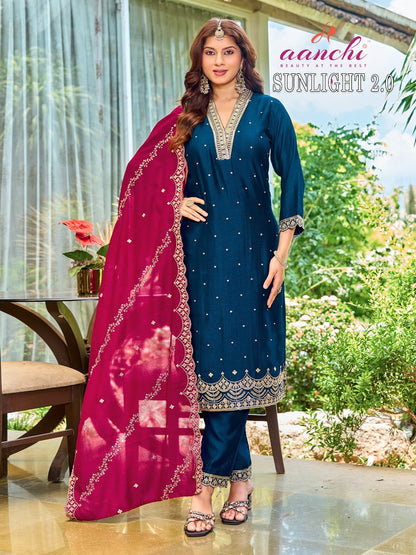 Sunlight 2.0 Aanchi Vichitra Silk Readymade Pant Style Suits Wholesale Price