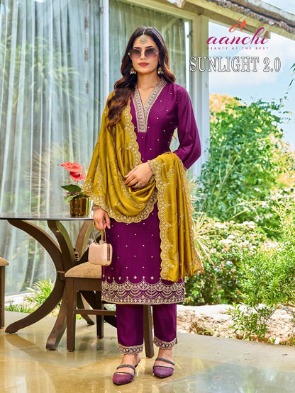 Sunlight 2.0 Aanchi Vichitra Silk Readymade Pant Style Suits Wholesale Price