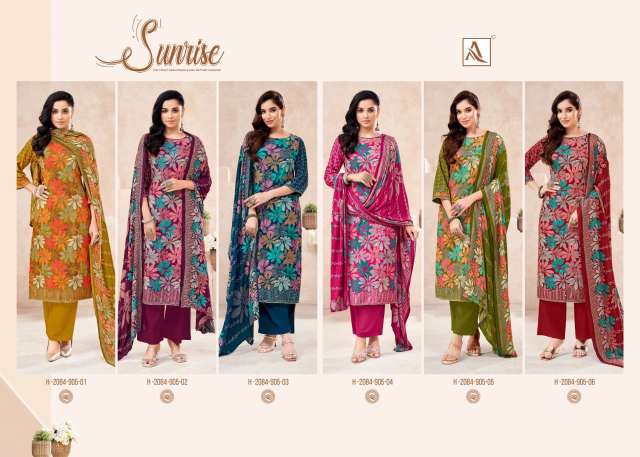 Sunrise Alok Viscose Karachi Pashmina Salwar Suits Wholesaler