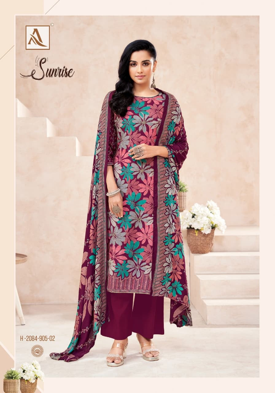 Sunrise Alok Viscose Karachi Pashmina Salwar Suits Wholesaler