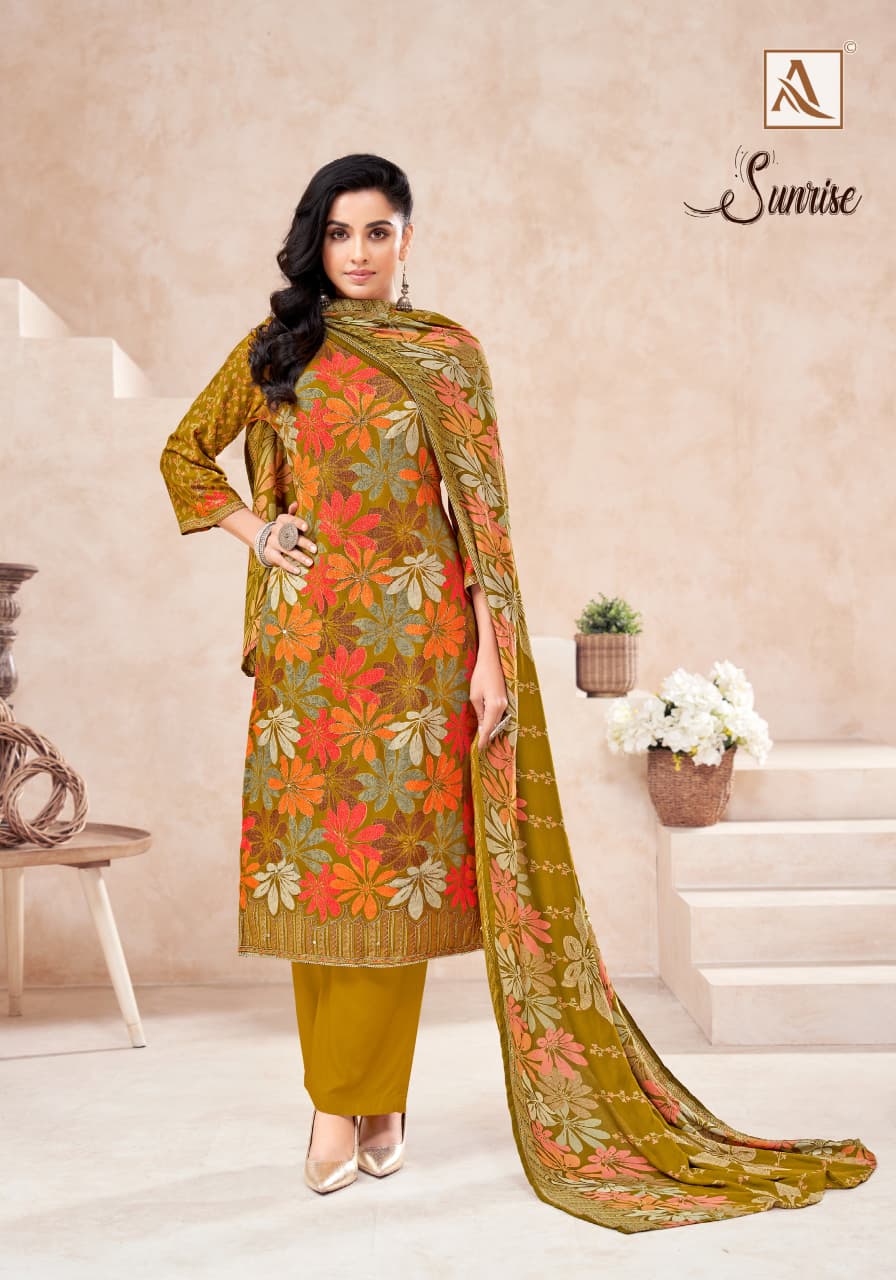Sunrise Alok Viscose Karachi Pashmina Salwar Suits Wholesaler