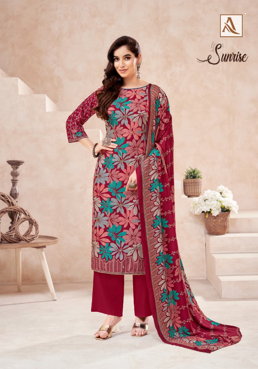 Sunrise Alok Viscose Karachi Pashmina Salwar Suits Wholesaler