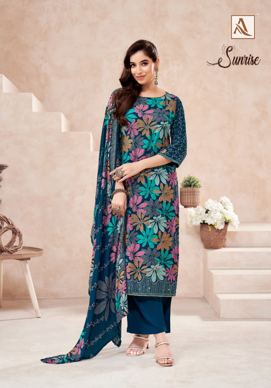 Sunrise Alok Viscose Karachi Pashmina Salwar Suits Wholesaler