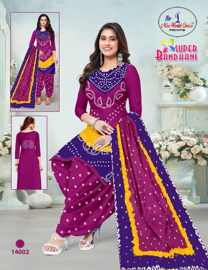 Super Bandhani Vol 14 Miss World Choice Cotton Dress Material Manufacturer Ahmedabad
