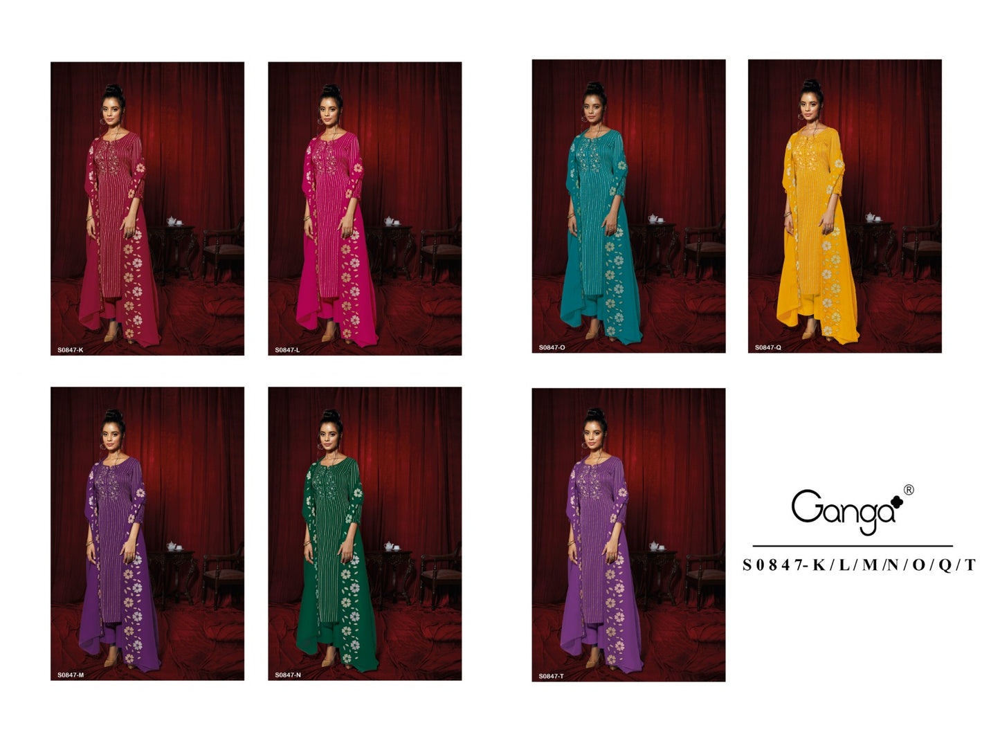 Super Hit Kashvi 847 Dark Chart Ganga Organza Plazzo Style Suits Supplier India