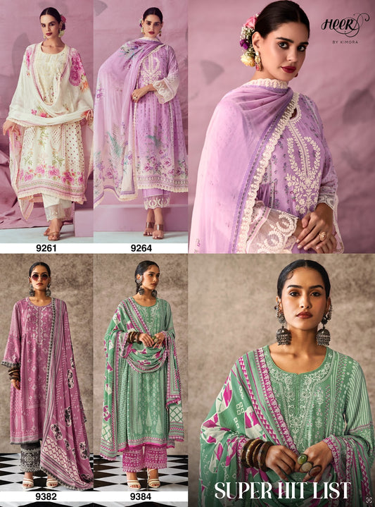 Super Hit 9261 9264 9382 9384 Heer Muslin Pant Style Suits Exporter Ahmedabad