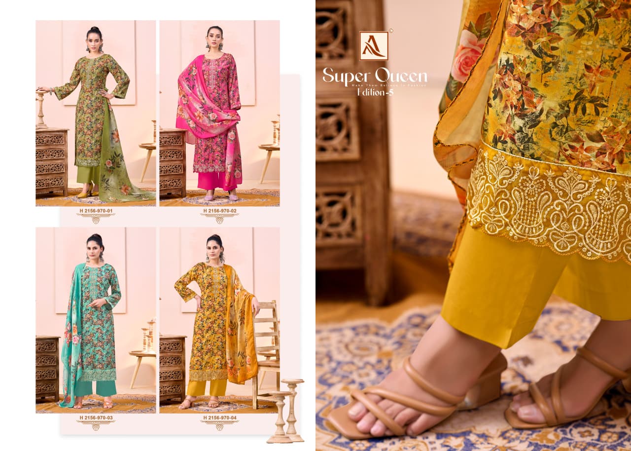 Super Queen Edition 5 Alok Premium Viscose Karachi Salwar Suits Wholesaler India