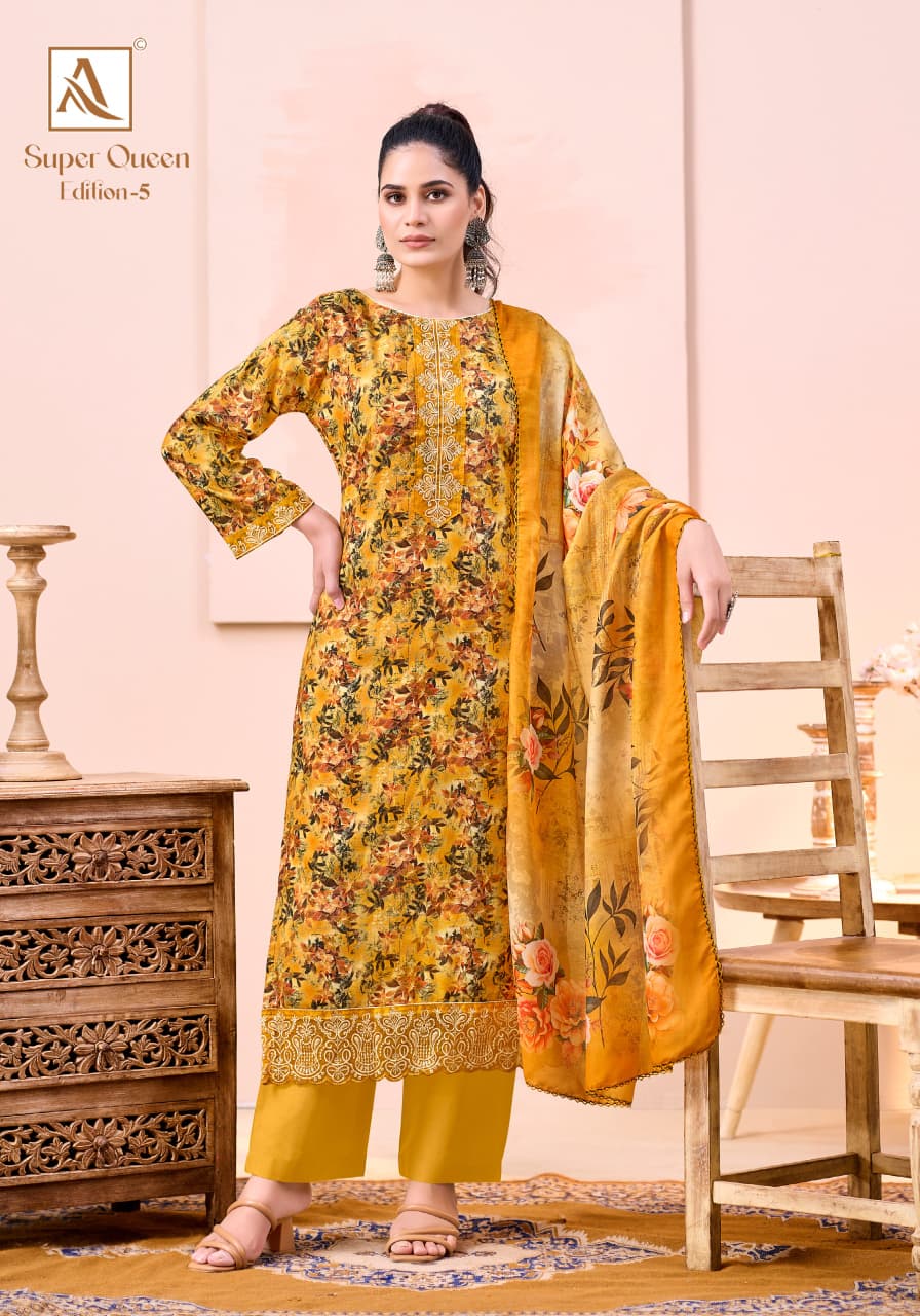 Super Queen Edition 5 Alok Premium Viscose Karachi Salwar Suits Wholesaler India