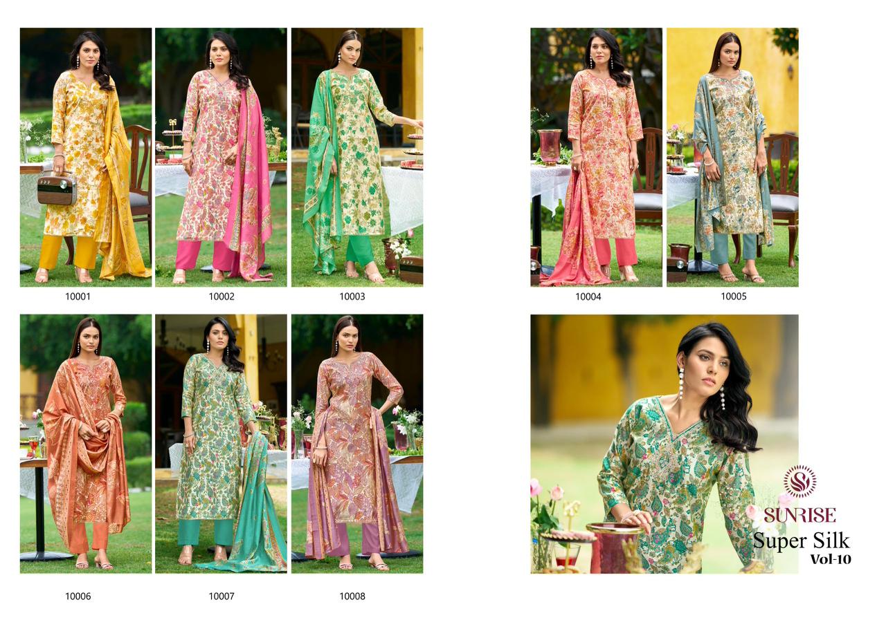 Super Silk Vol 10 Sunrise Modal Silk Pant Style Suits Wholesaler Ahmedabad