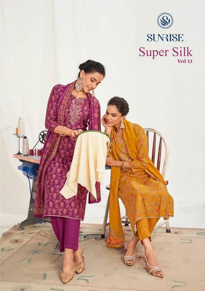 Super Silk Vol 12 Sunrise Modal Silk Pant Style Suits Wholesaler Ahmedabad
